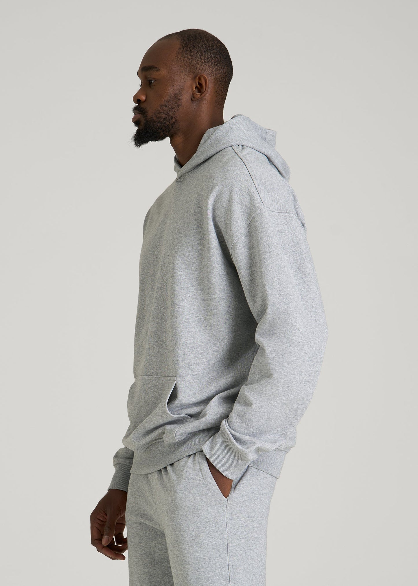 American Tall Men Everyday French Terry Popover Hoodie for Tall Men in Grey Mix