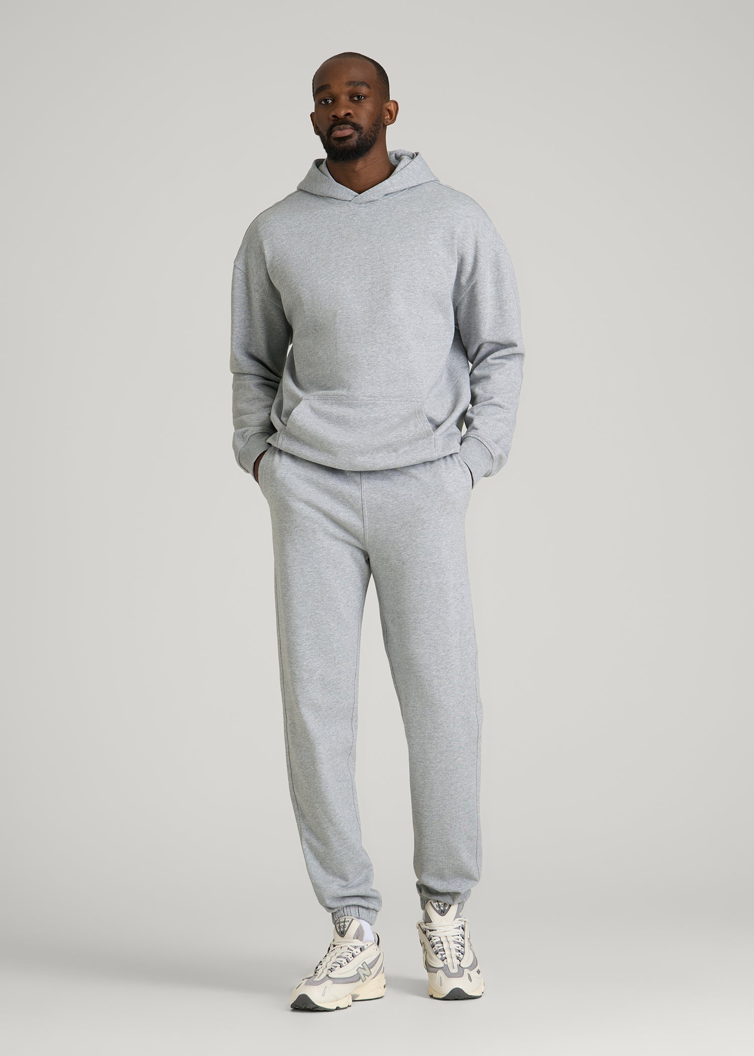 American Tall Men Everyday French Terry Popover Hoodie for Tall Men in Grey Mix