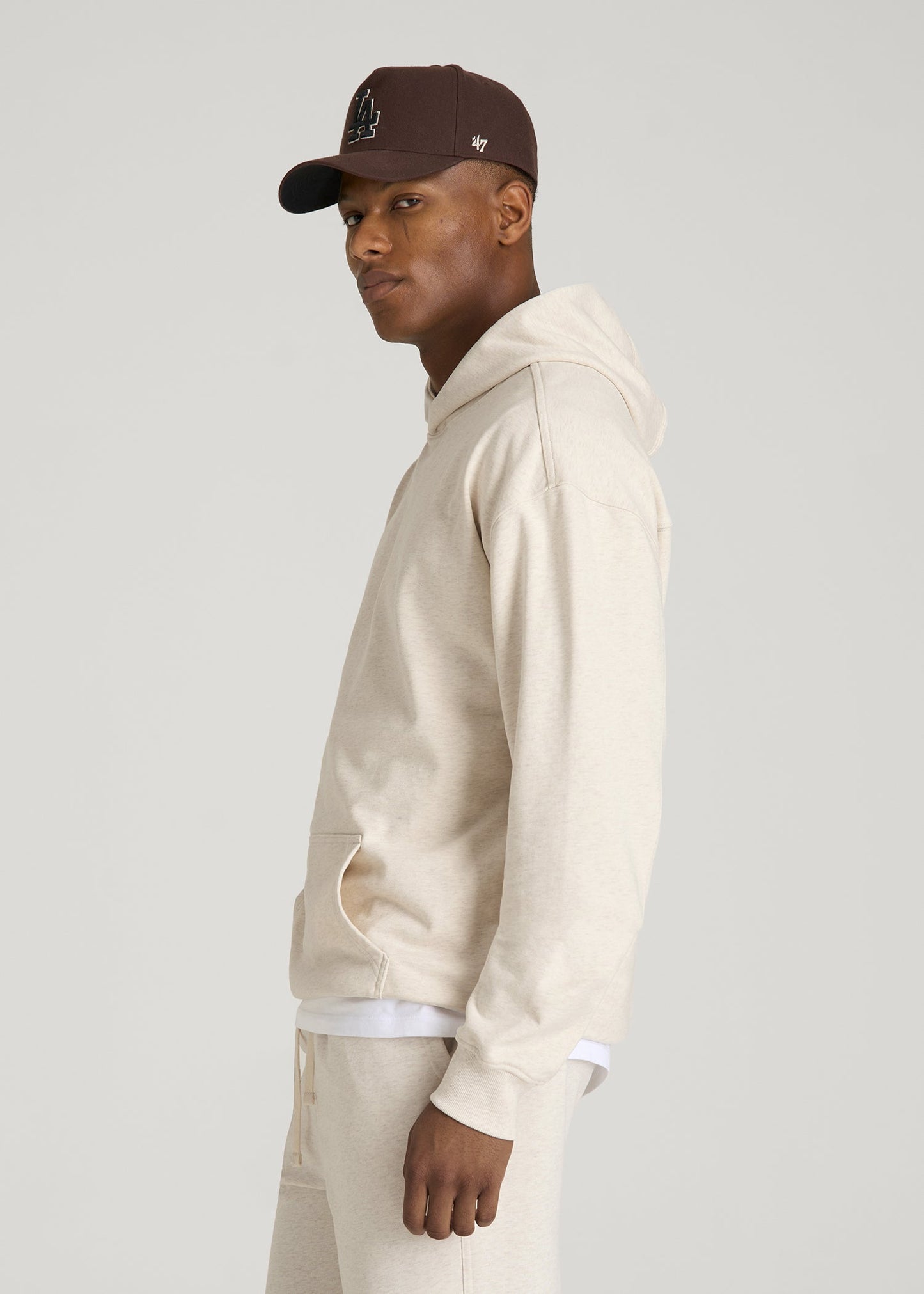 American Tall Men Everyday French Terry Popover Hoodie for Tall Men in Heathered Oatmeal