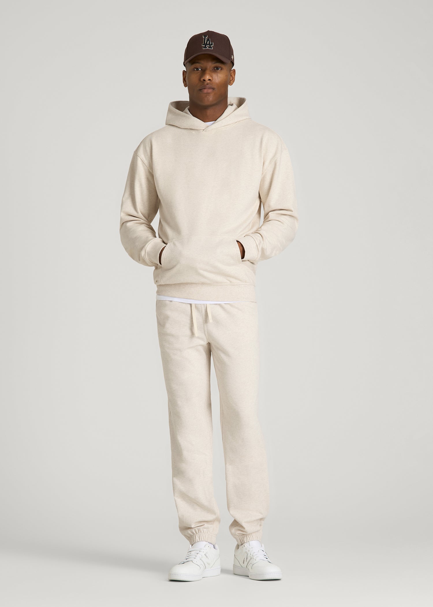 American Tall Men Everyday French Terry Popover Hoodie for Tall Men in Heathered Oatmeal