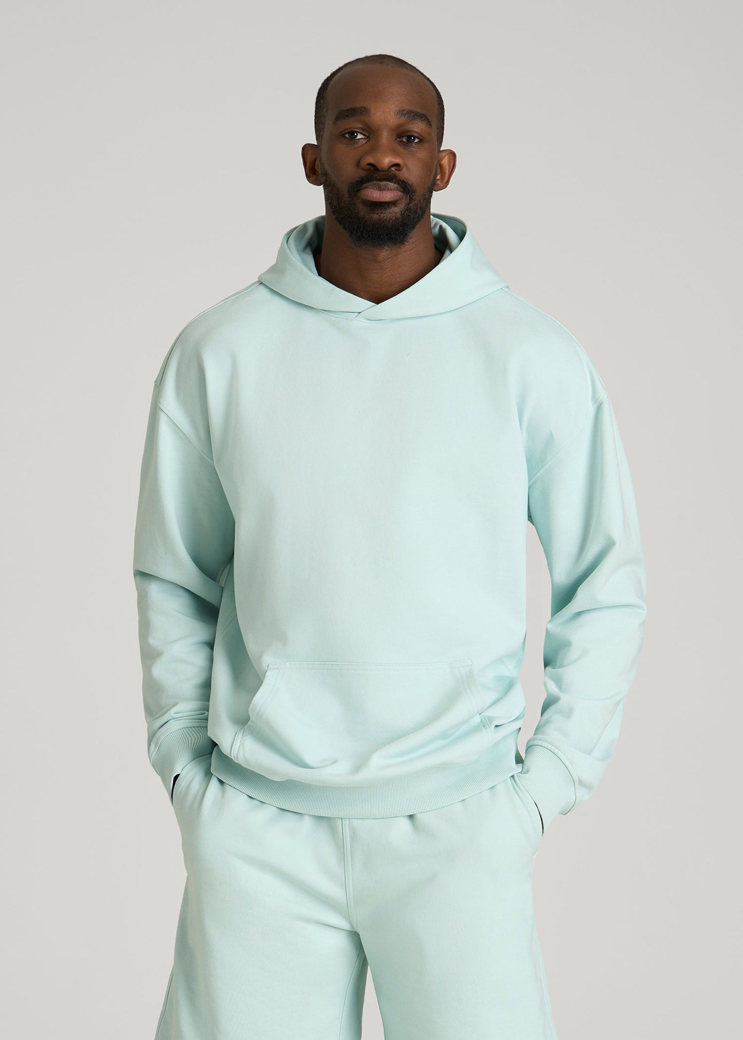 American Tall Men Everyday French Terry Popover Hoodie for Tall Men in Opal Blue