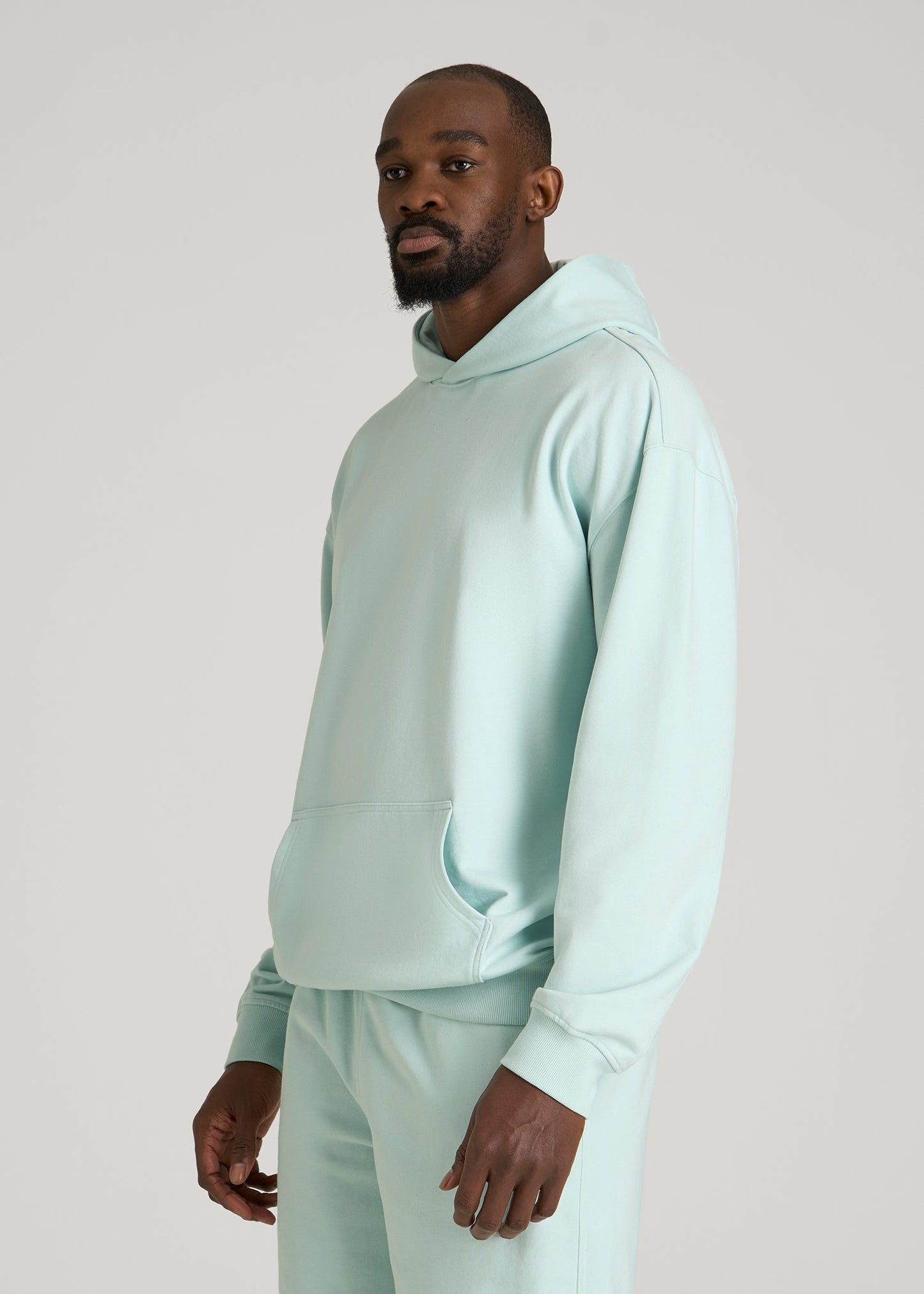American Tall Men Everyday French Terry Popover Hoodie for Tall Men in Opal Blue