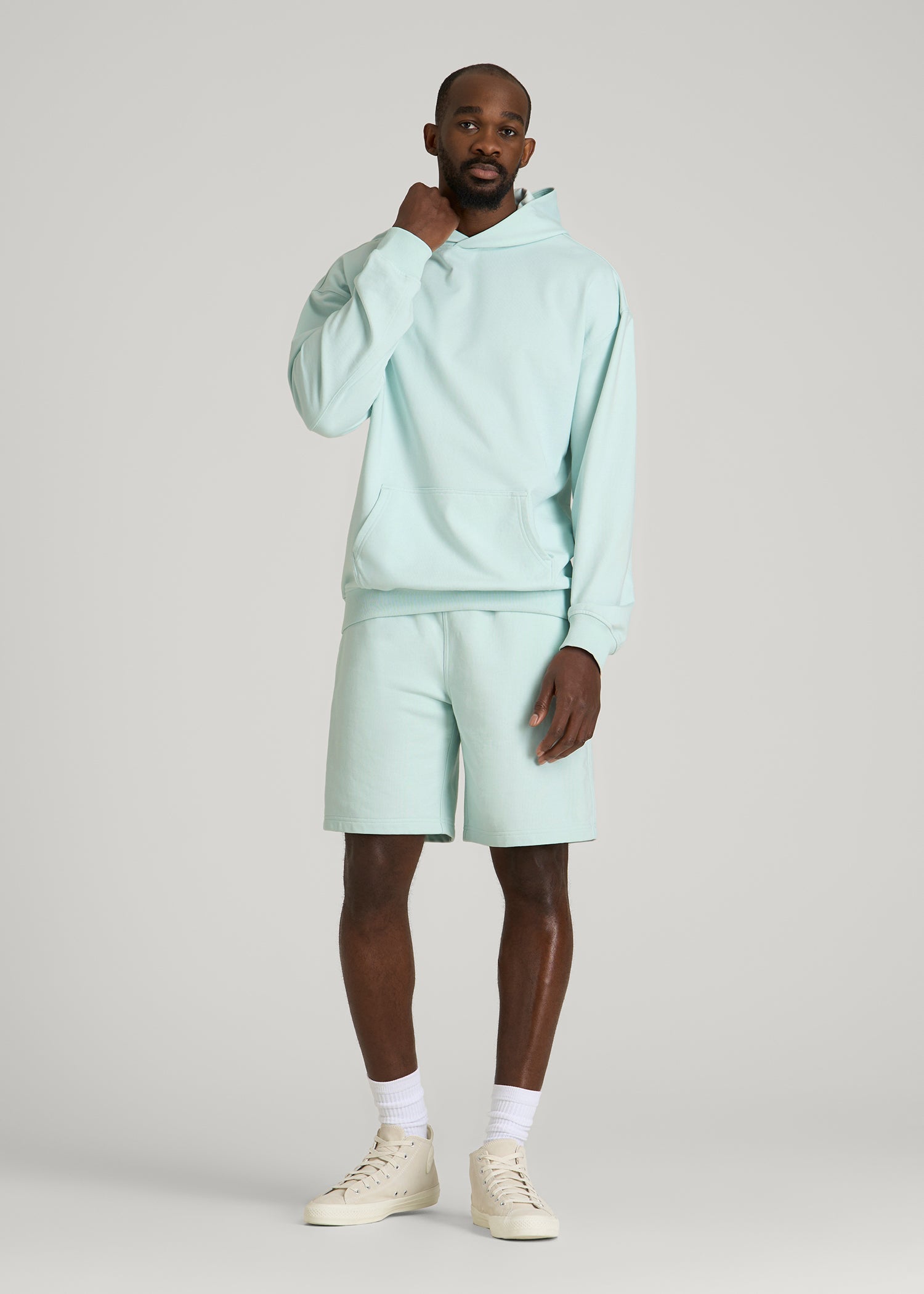 American Tall Men Everyday French Terry Popover Hoodie for Tall Men in Opal Blue