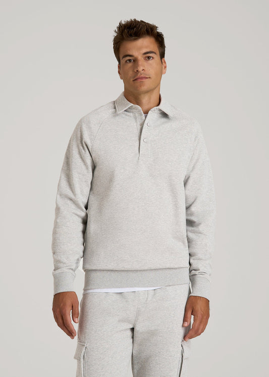 American Tall Men Wearever Fleece Collared Sweatshirt for Tall Men in Grey Mix