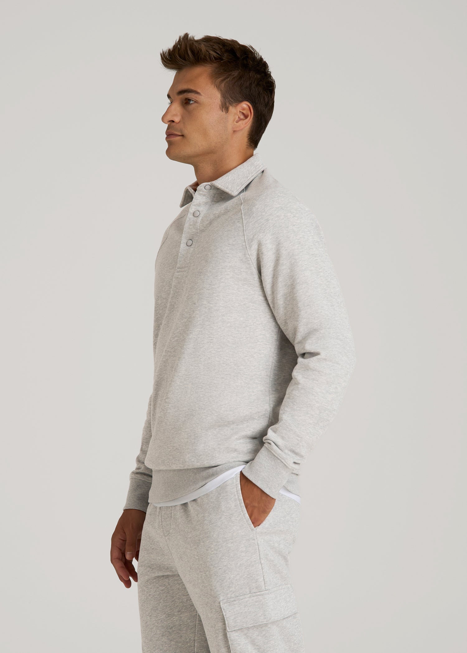 American Tall Men Wearever Fleece Collared Sweatshirt for Tall Men in Grey Mix