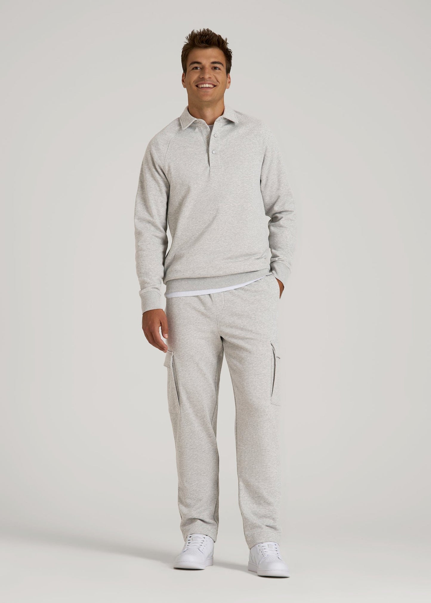 American Tall Men Wearever Fleece Collared Sweatshirt for Tall Men in Grey Mix