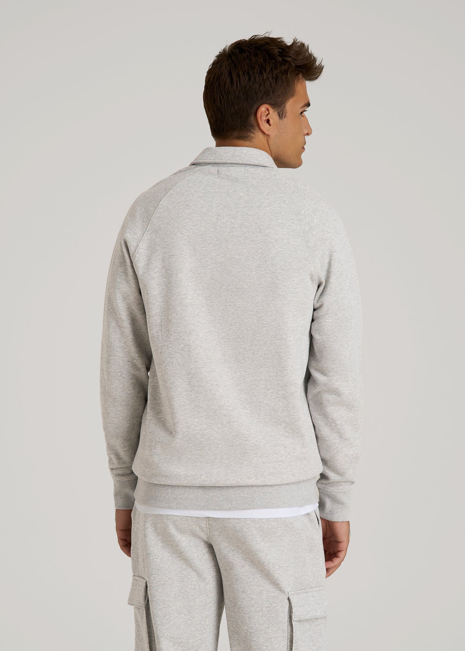 American Tall Men Wearever Fleece Collared Sweatshirt for Tall Men in Grey Mix