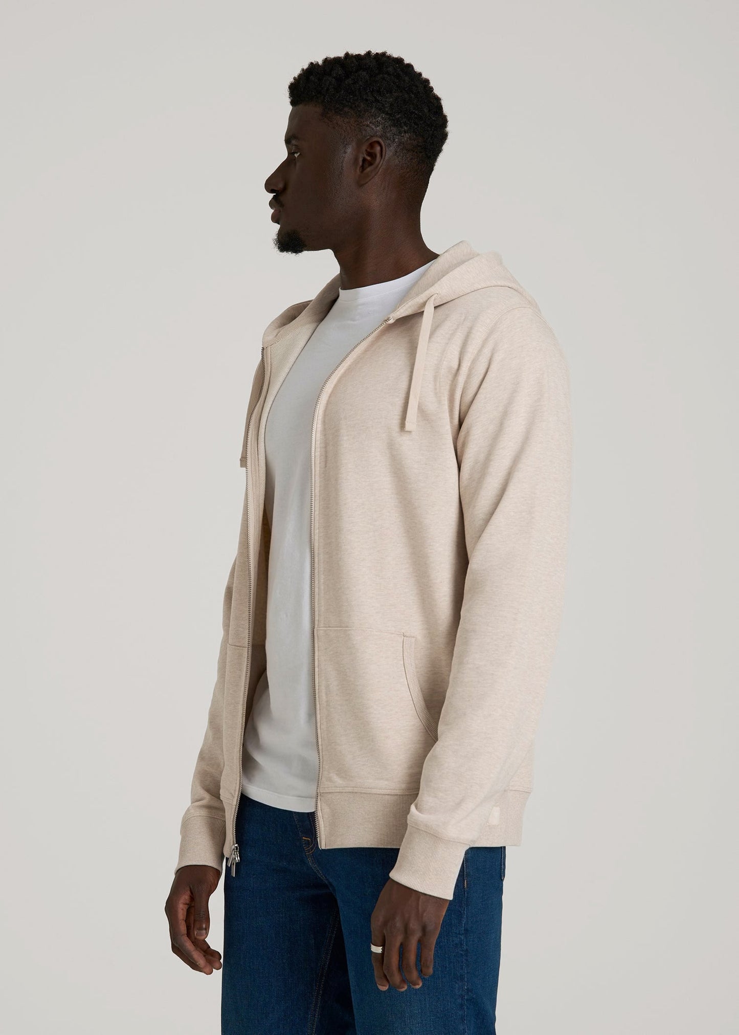 American Tall Men Wearever French Terry Full Zip Hoodie 2.0 in Oatmeal Mix