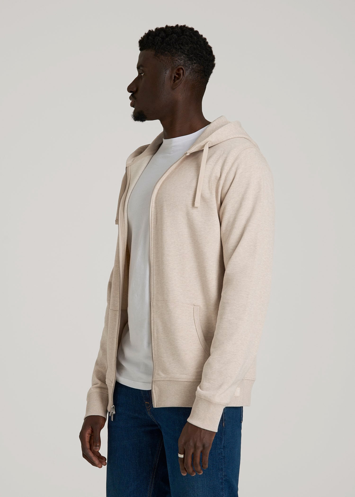 American Tall Men Wearever French Terry Full Zip Hoodie 2.0 in Oatmeal Mix