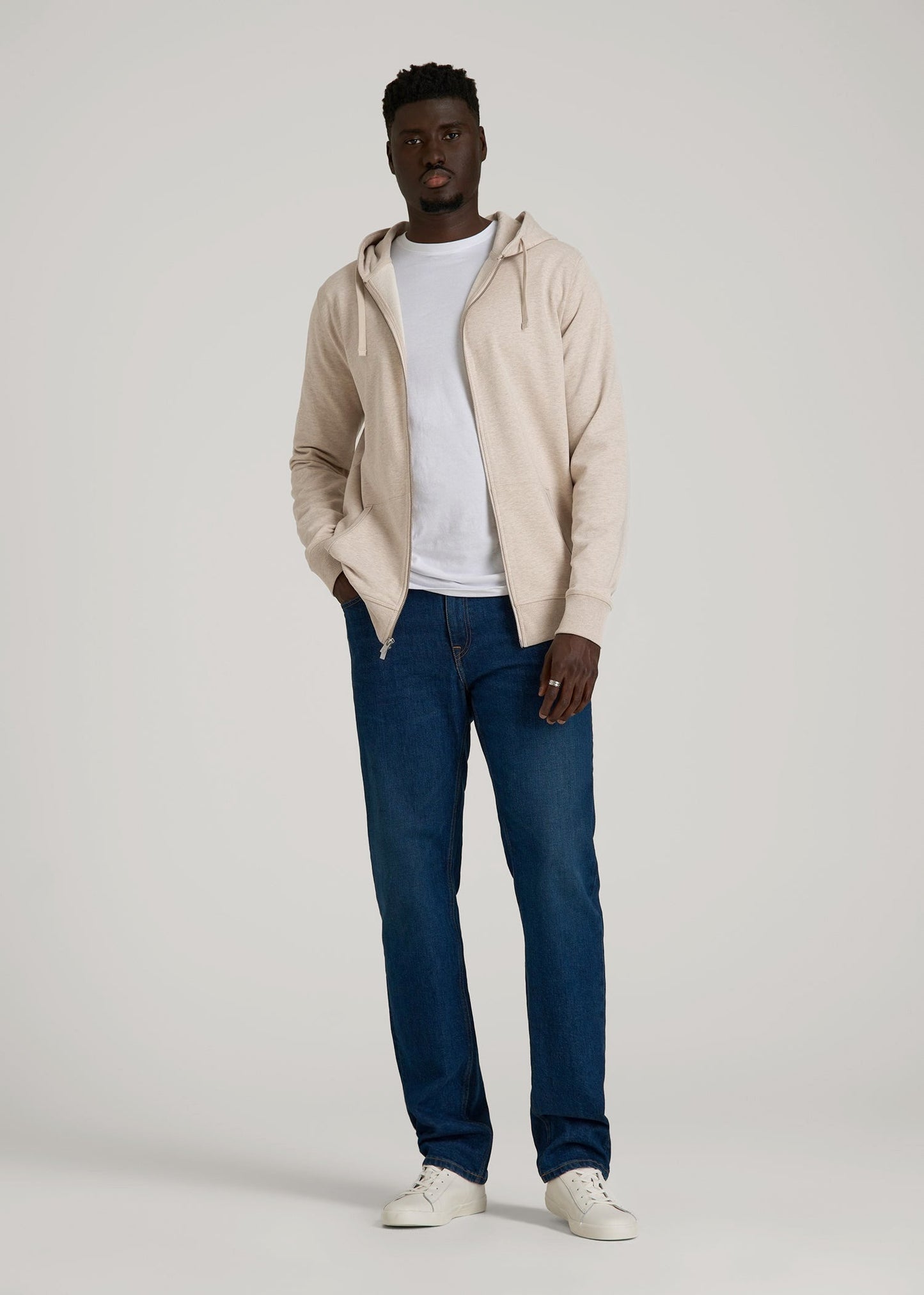 American Tall Men Wearever French Terry Full Zip Hoodie 2.0 in Oatmeal Mix