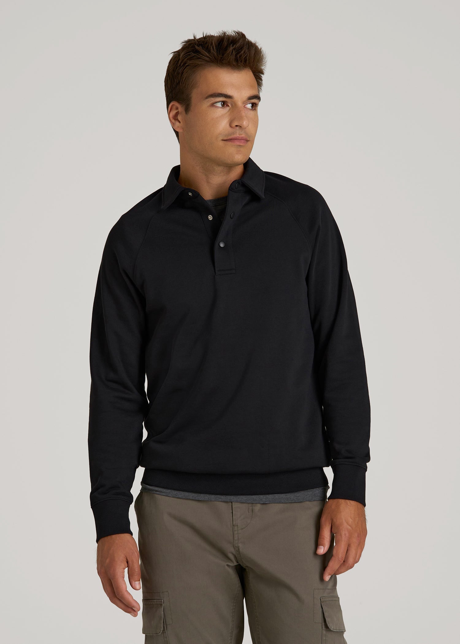 American Tall Men Wearever Fleece Collared Sweatshirt for Tall Men in Black