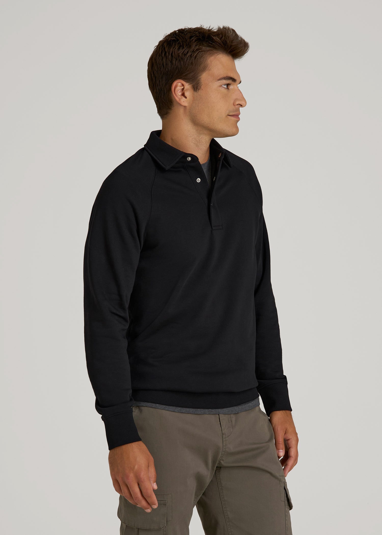 American Tall Men Wearever Fleece Collared Sweatshirt for Tall Men in Black