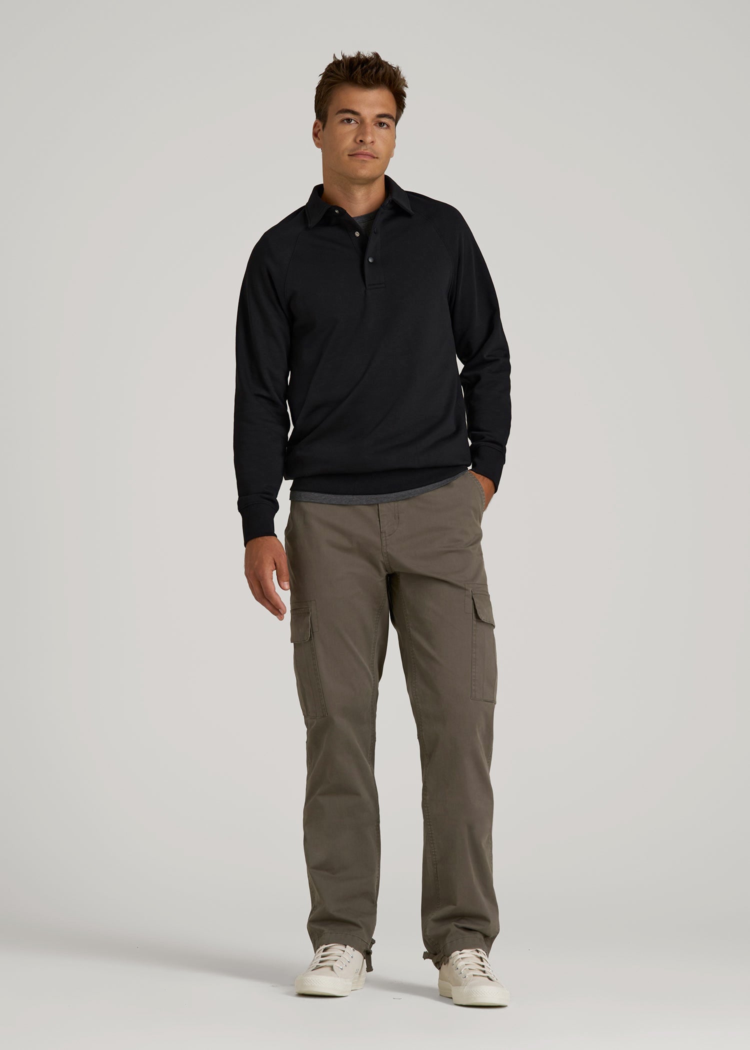 American Tall Men Wearever Fleece Collared Sweatshirt for Tall Men in Black