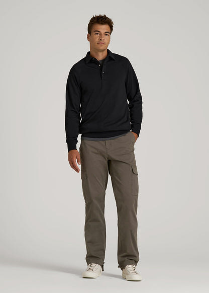 American Tall Men Wearever Fleece Collared Sweatshirt for Tall Men in Black