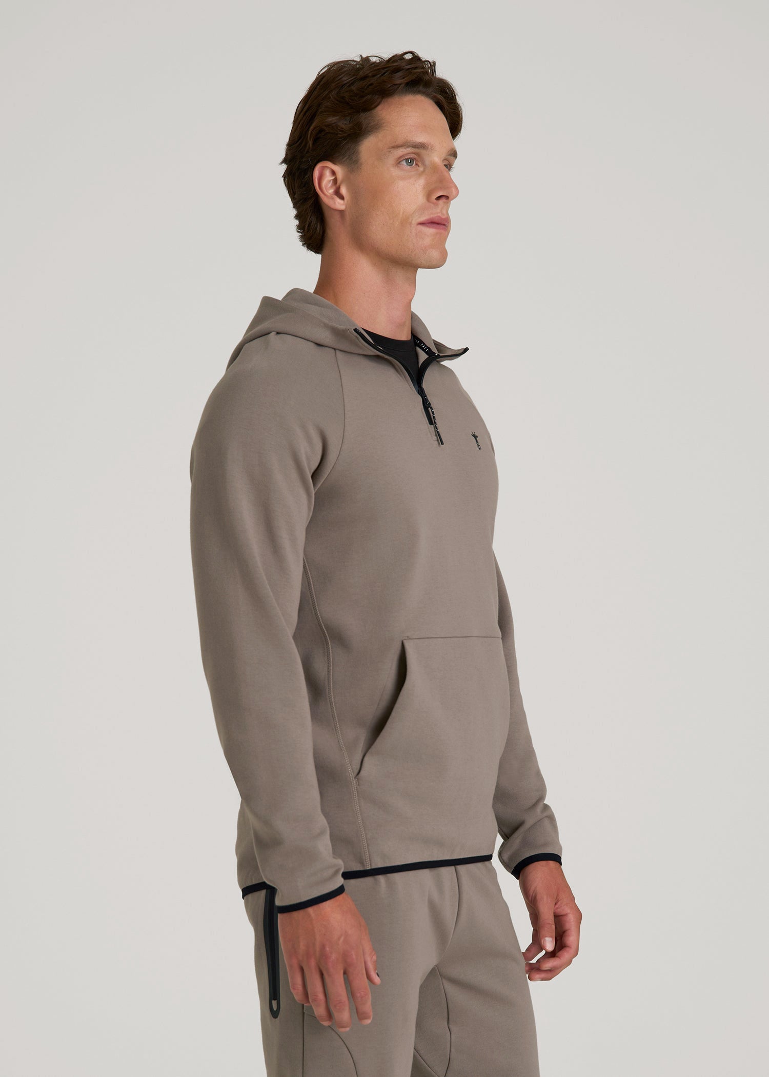 American Tall Men Tech Motion Fleece Hooded Popover for Tall Men in Portobello