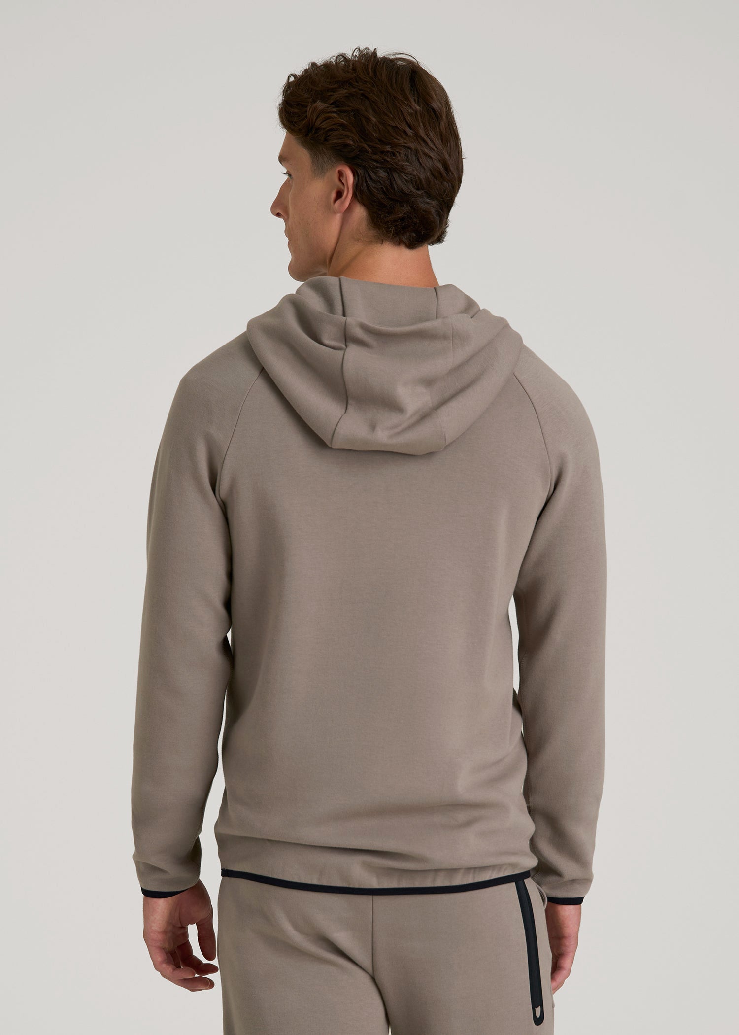American Tall Men Tech Motion Fleece Hooded Popover for Tall Men in Portobello