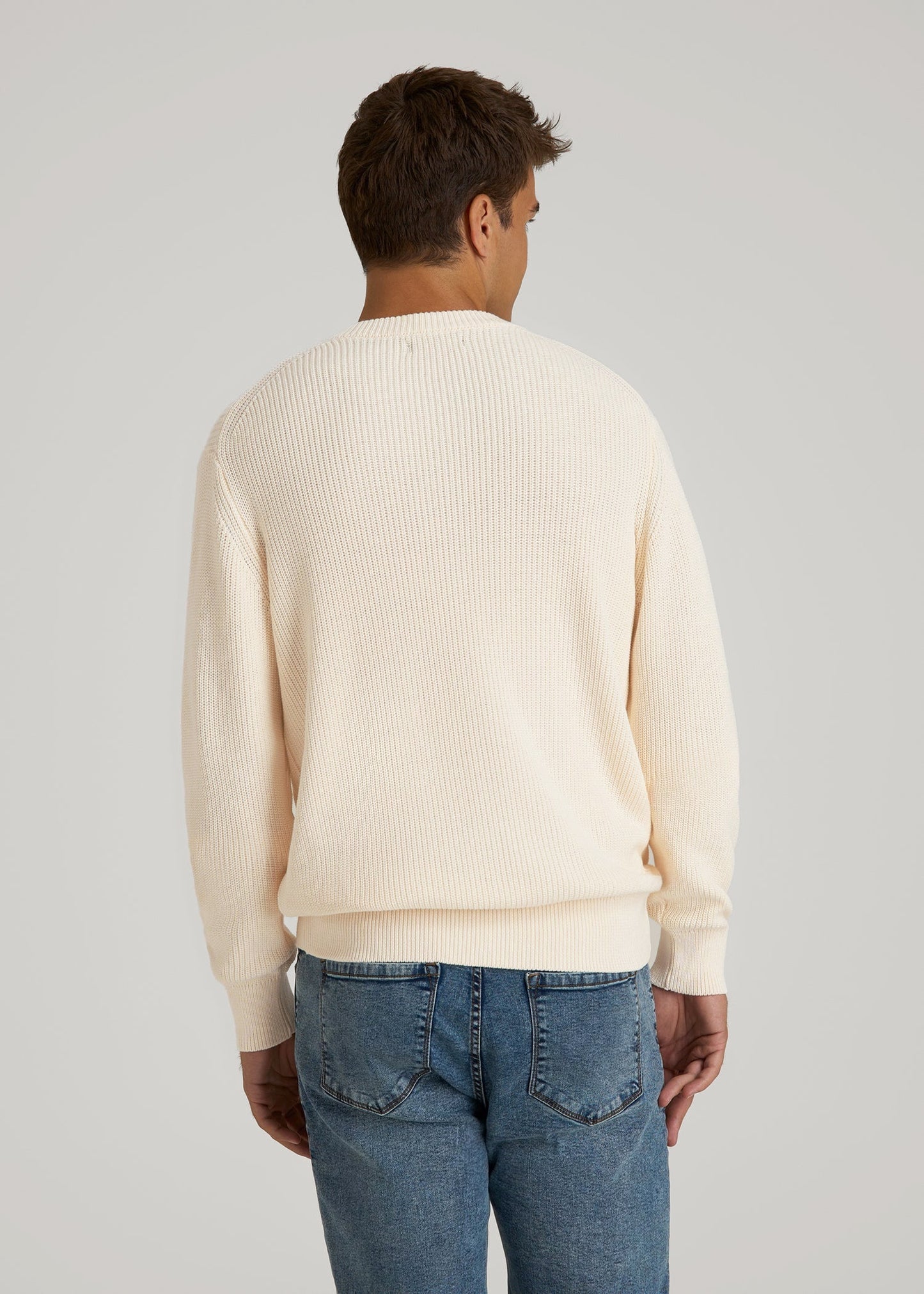 American Tall Men Ribbed Knit V-Neck Sweater for Tall Men in Natural