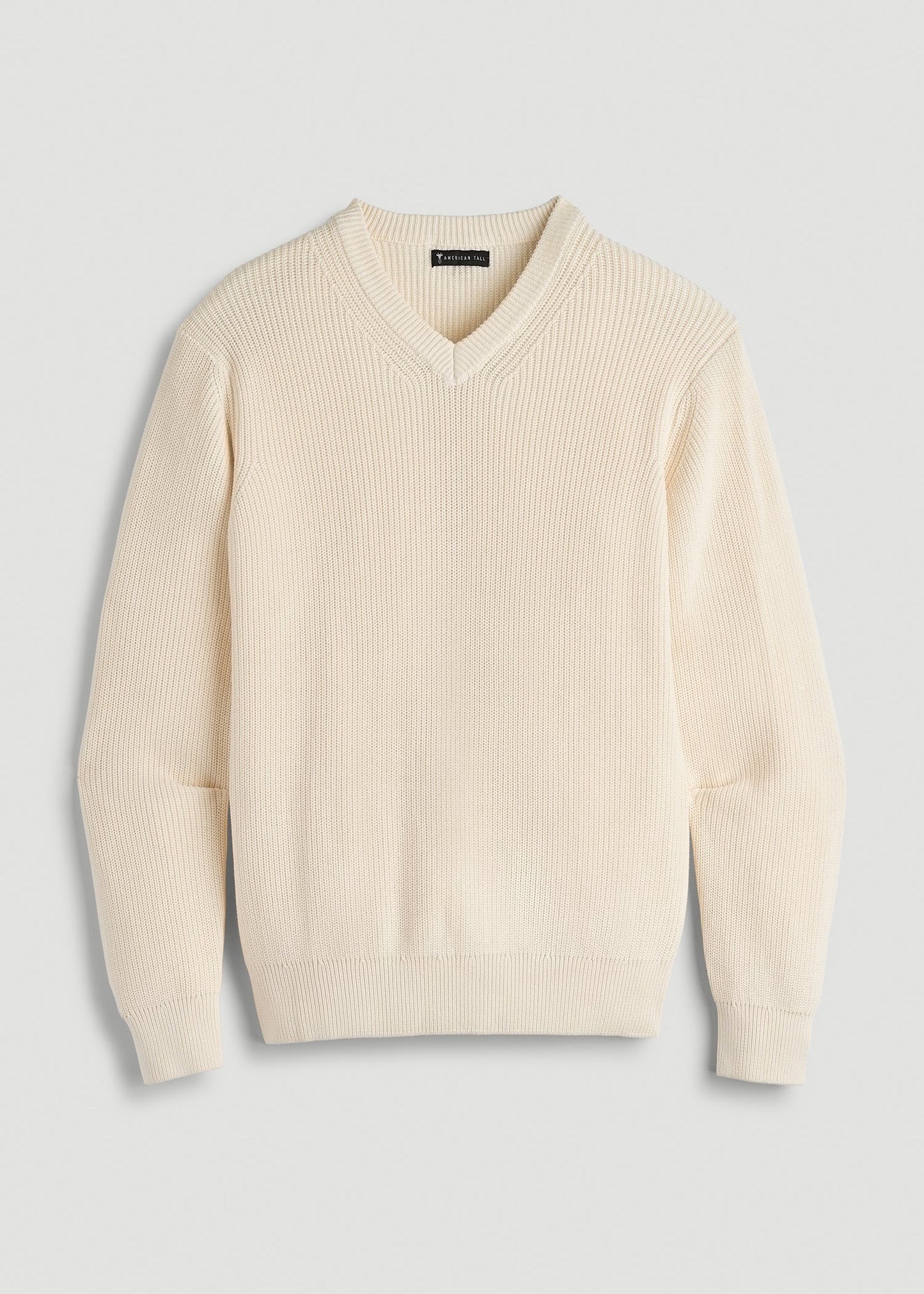 American Tall Men Ribbed Knit V-Neck Sweater for Tall Men in Natural