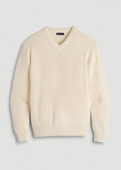 American Tall Men Ribbed Knit V-Neck Sweater for Tall Men in Natural