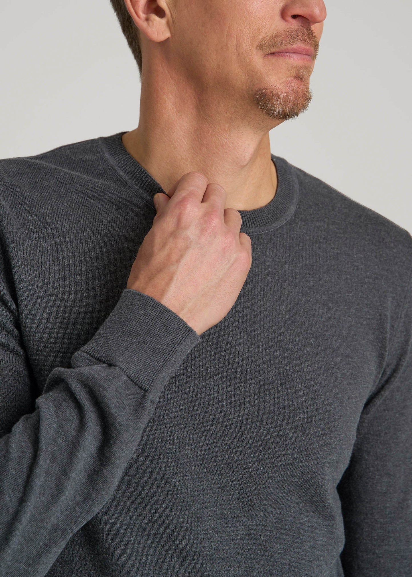 American Tall Men Everyday Crewneck Sweater for Tall Men in Charcoal Mix
