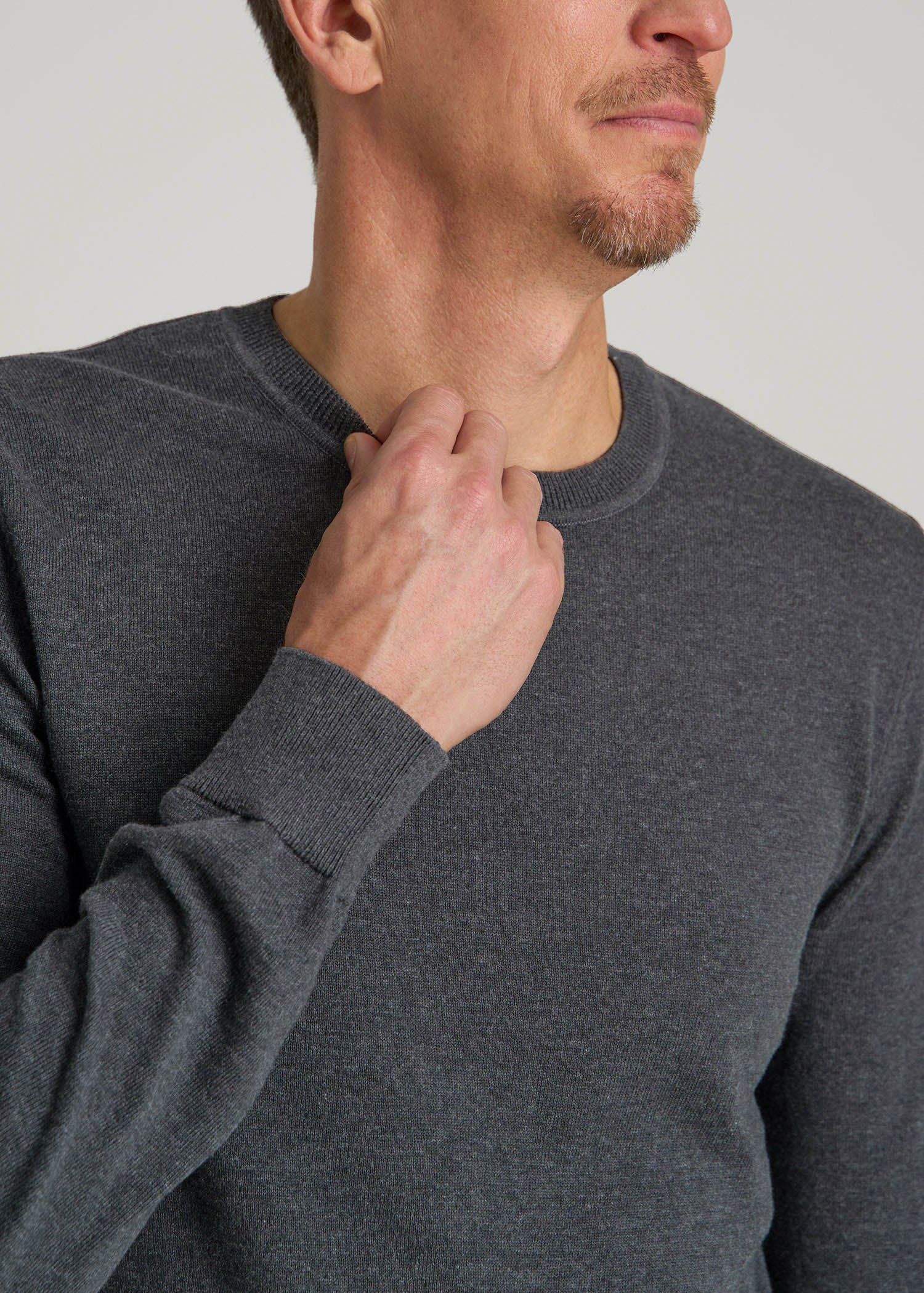American Tall Men Everyday Crewneck Sweater for Tall Men in Charcoal Mix