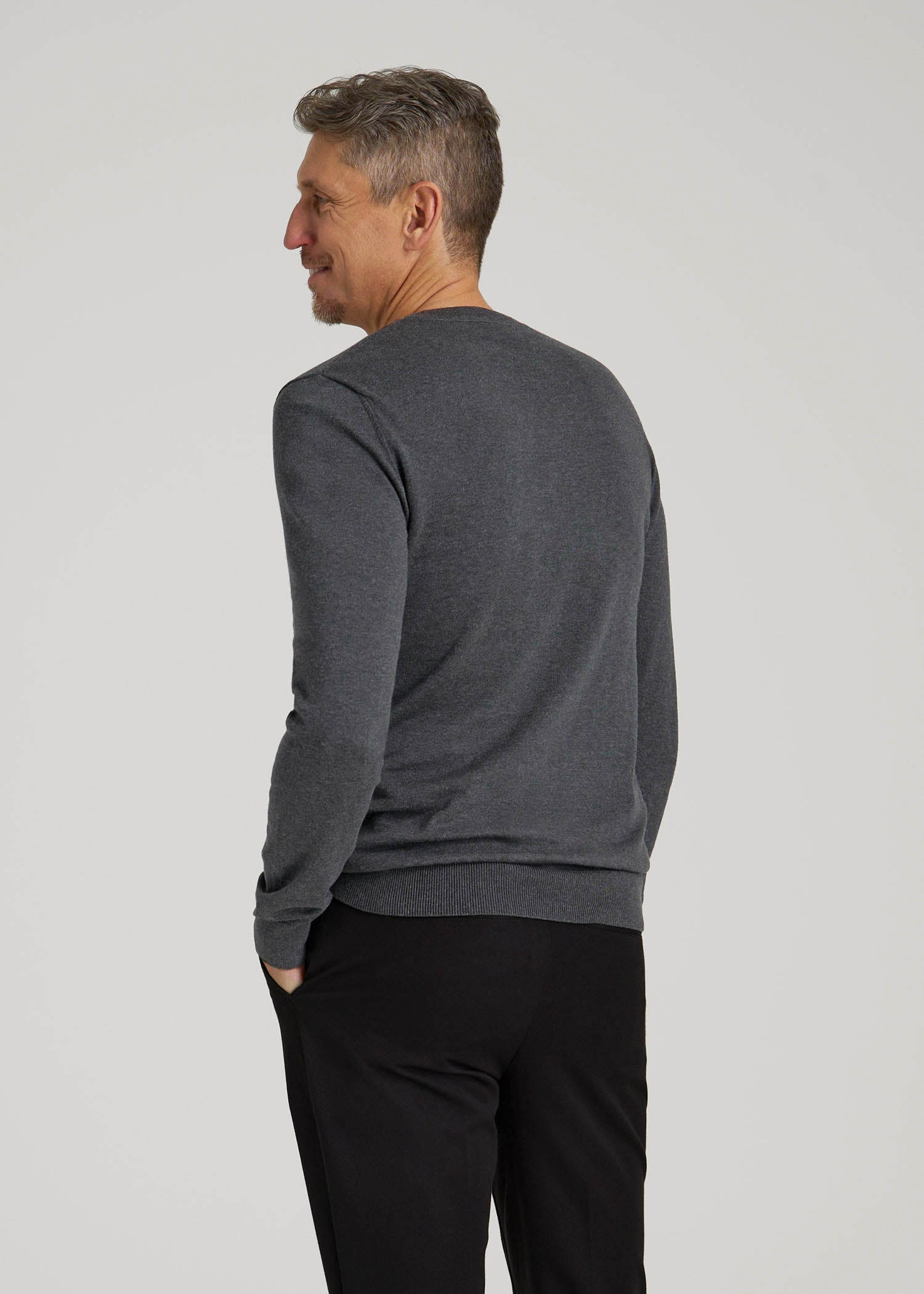 American Tall Men Everyday Crewneck Sweater for Tall Men in Charcoal Mix