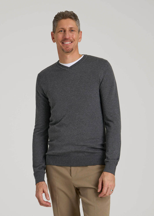 American Tall Men Everyday V-Neck Sweater for Tall Men in Charcoal Mix