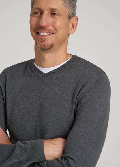 American Tall Men Everyday V-Neck Sweater for Tall Men in Charcoal Mix