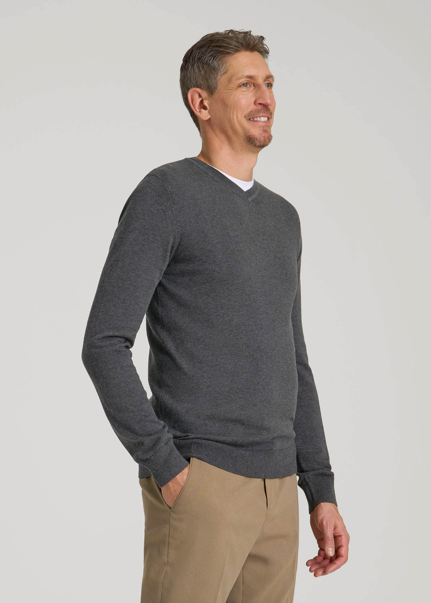 American Tall Men Everyday V-Neck Sweater for Tall Men in Charcoal Mix
