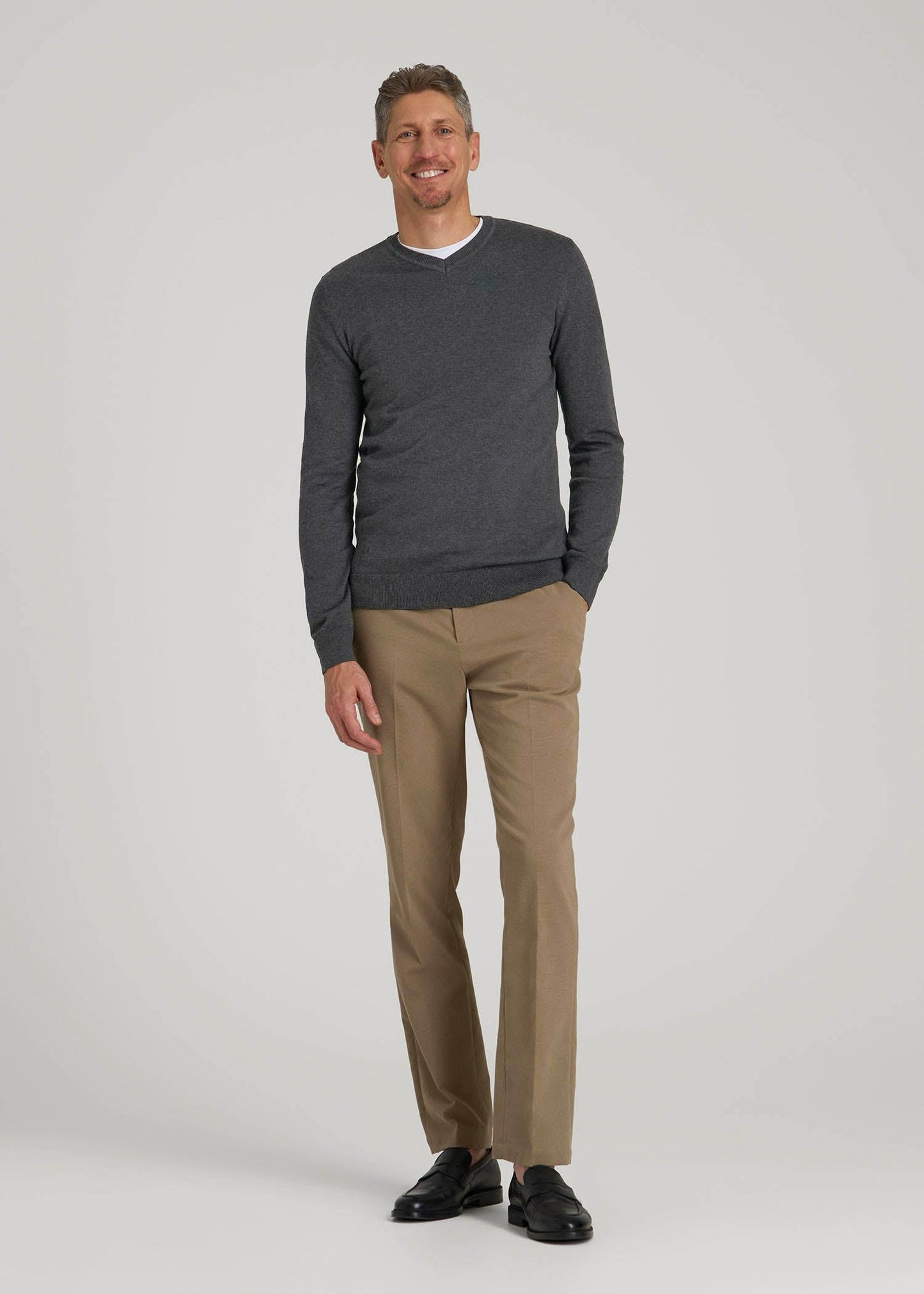 American Tall Men Everyday V-Neck Sweater for Tall Men in Charcoal Mix