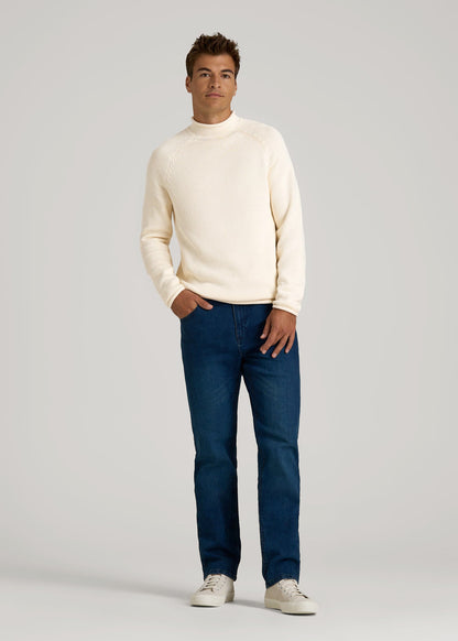 American Tall Men Fisherman Knit Rolled Mock Neck Sweater for Tall Men in Natural