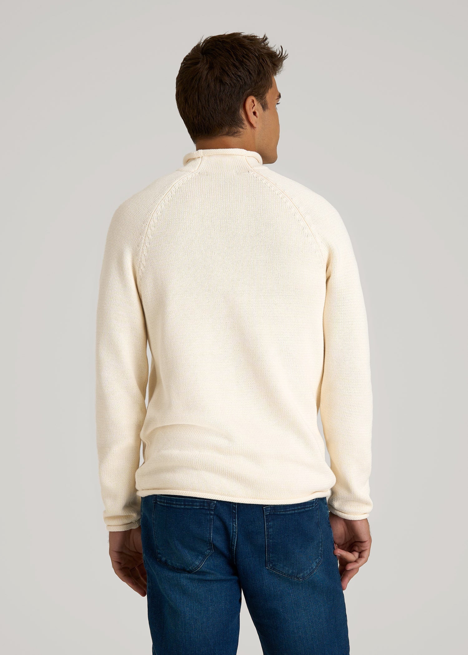 American Tall Men Fisherman Knit Rolled Mock Neck Sweater for Tall Men in Natural