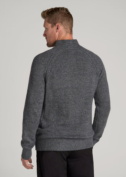 American Tall Men Three-Button Mock Neck Sweater for Tall Men in Grey Marl