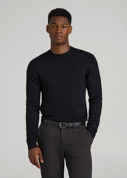American Tall Men Merino Wool Crewneck Tip Sweater for Tall Men in Black