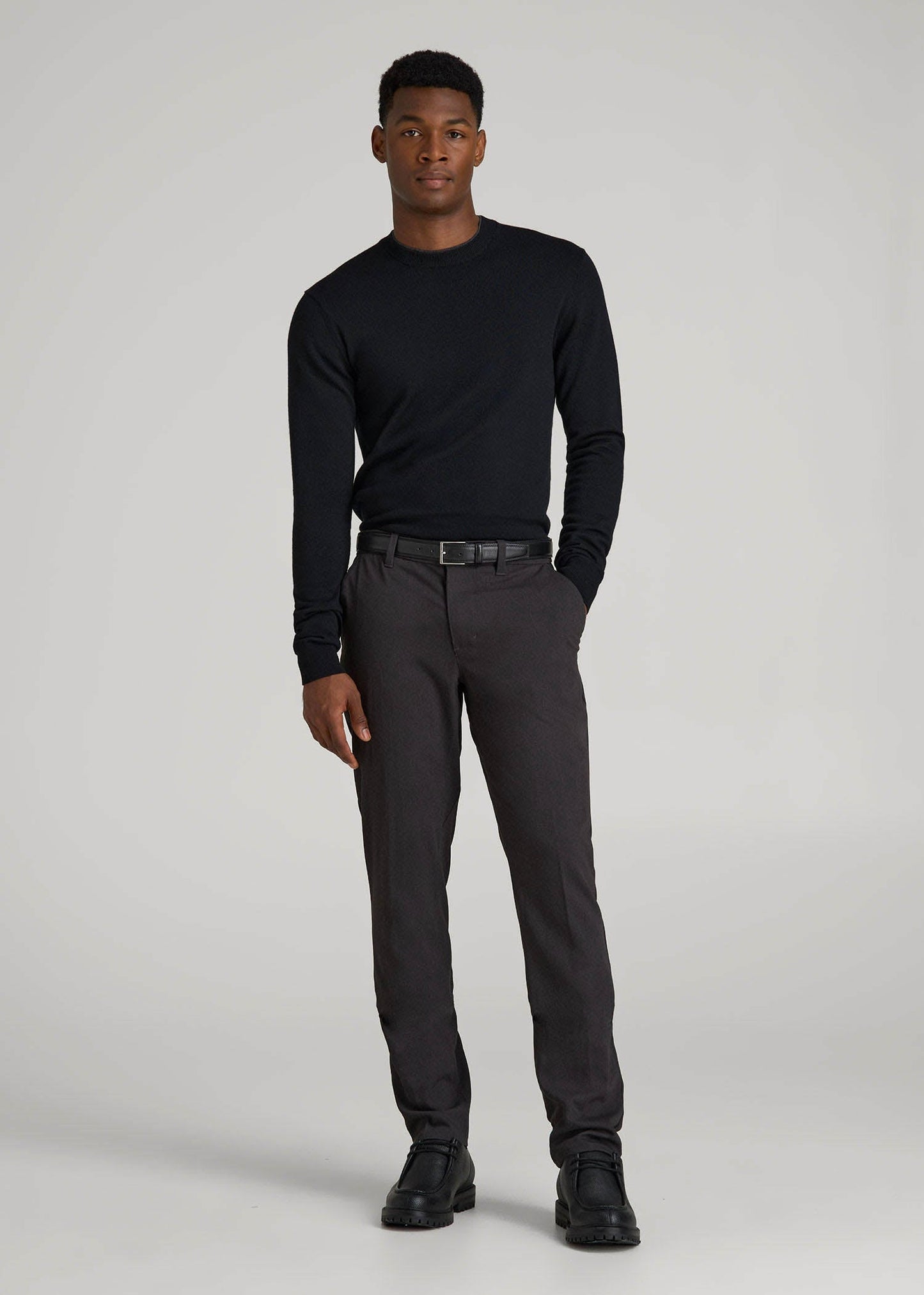 American Tall Men Merino Wool Crewneck Tip Sweater for Tall Men in Black