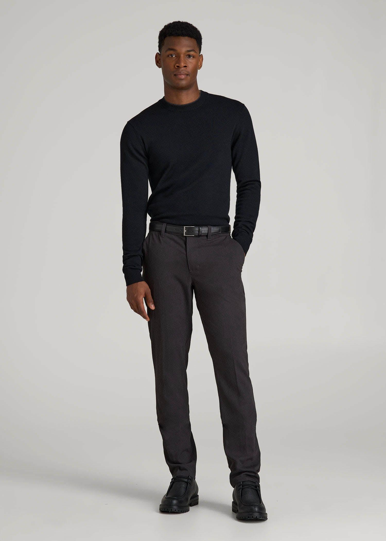 American Tall Men Merino Wool Crewneck Tip Sweater for Tall Men in Black