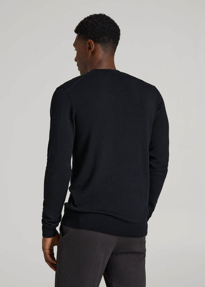 American Tall Men Merino Wool Crewneck Tip Sweater for Tall Men in Black