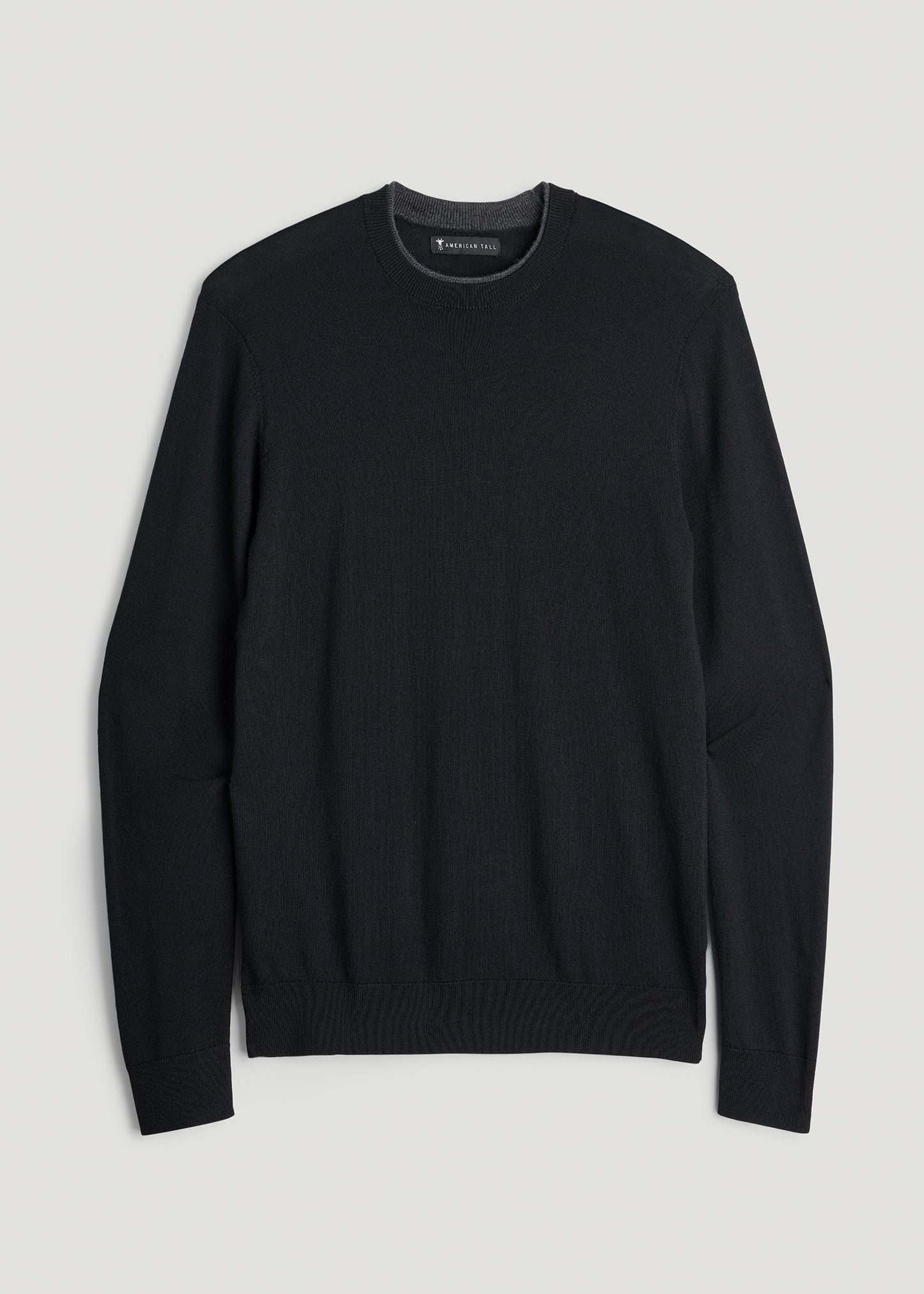 American Tall Men Merino Wool Crewneck Tip Sweater for Tall Men in Black