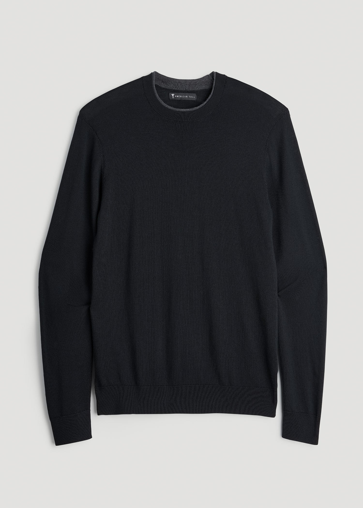 American Tall Men Merino Wool Crewneck Tip Sweater for Tall Men in Black