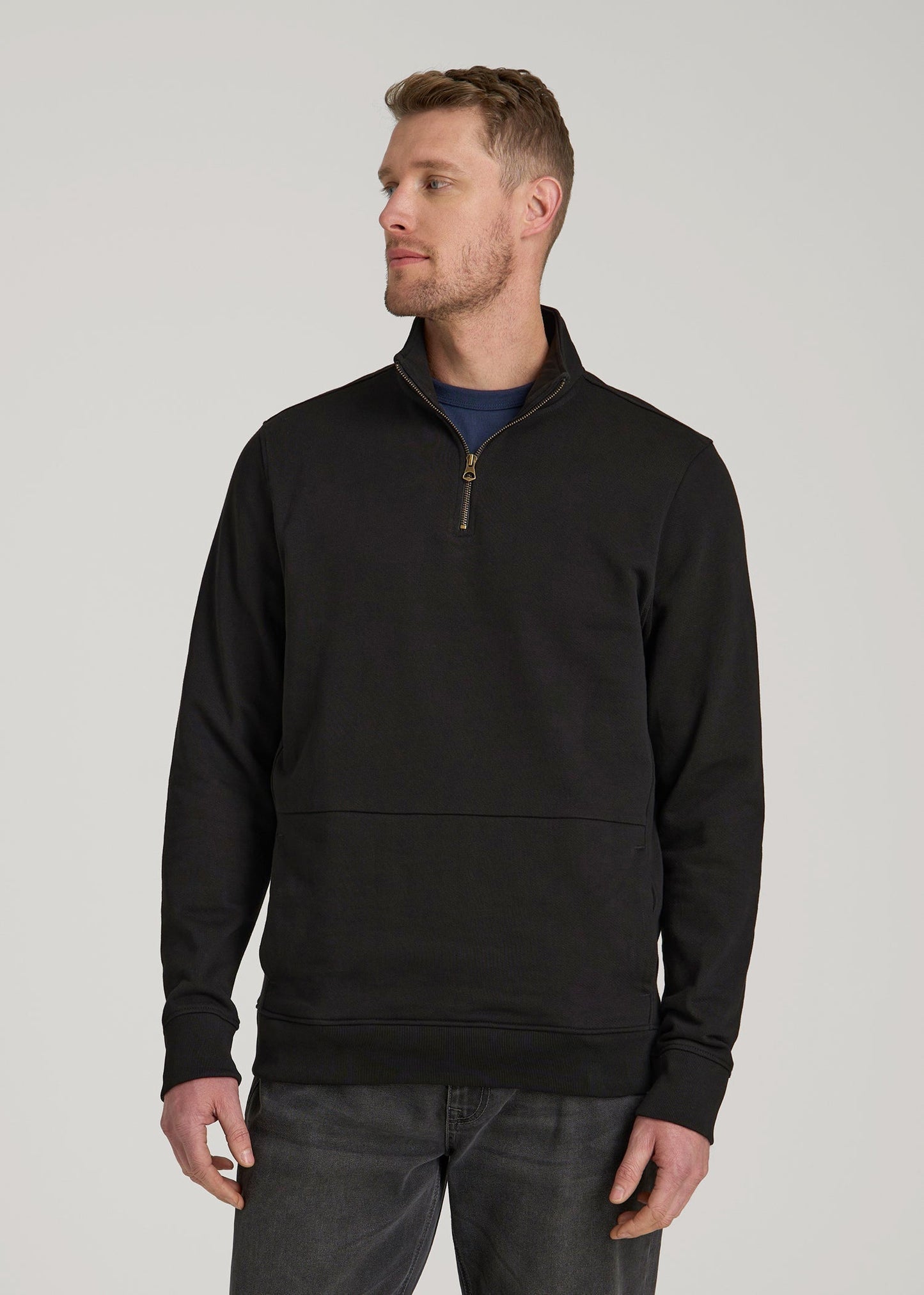 American Tall Men LJ&S Heavyweight Quarter-Zip Pullover for Tall Men in Vintage Black