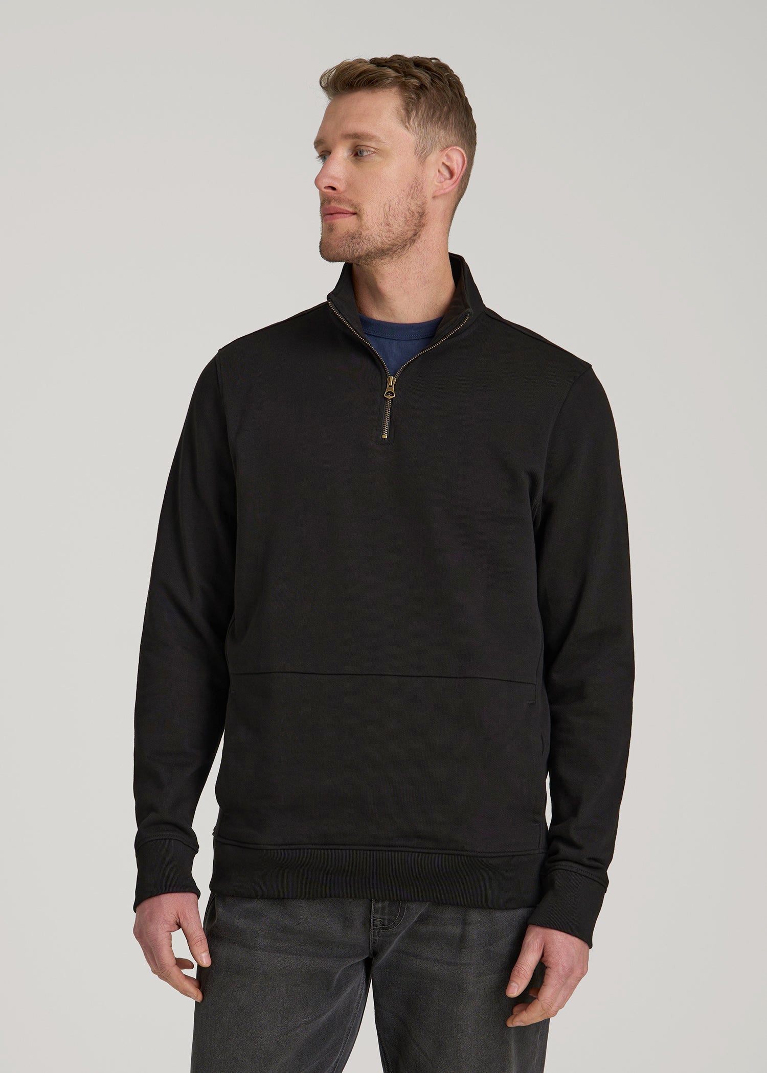 American Tall Men LJ&S Heavyweight Quarter-Zip Pullover for Tall Men in Vintage Black