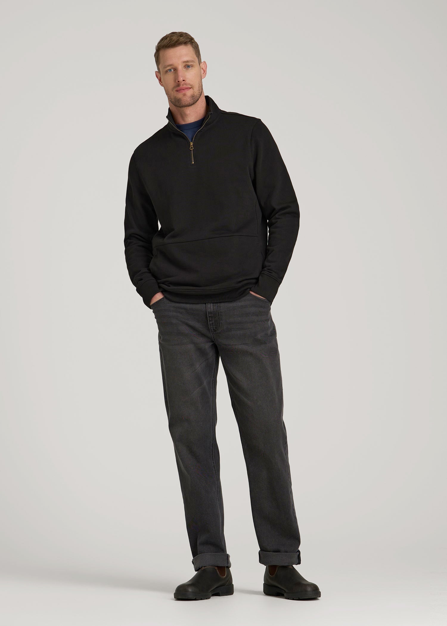 American Tall Men LJ&S Heavyweight Quarter-Zip Pullover for Tall Men in Vintage Black