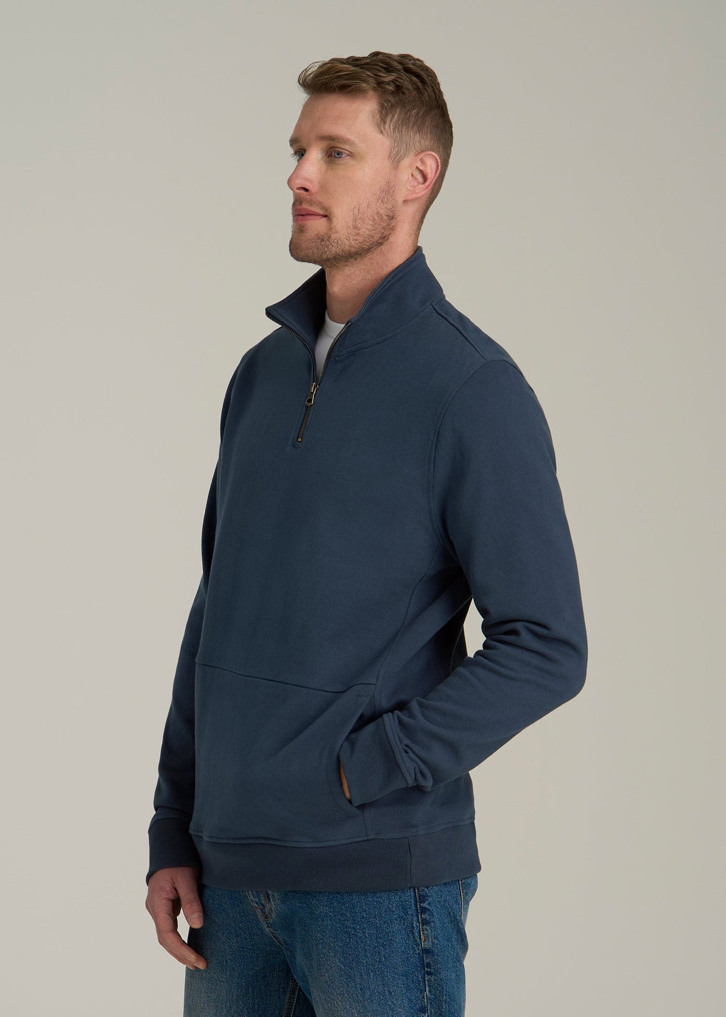 American Tall Men LJ&S Heavyweight Quarter-Zip Pullover for Tall Men in Vintage Midnight Navy