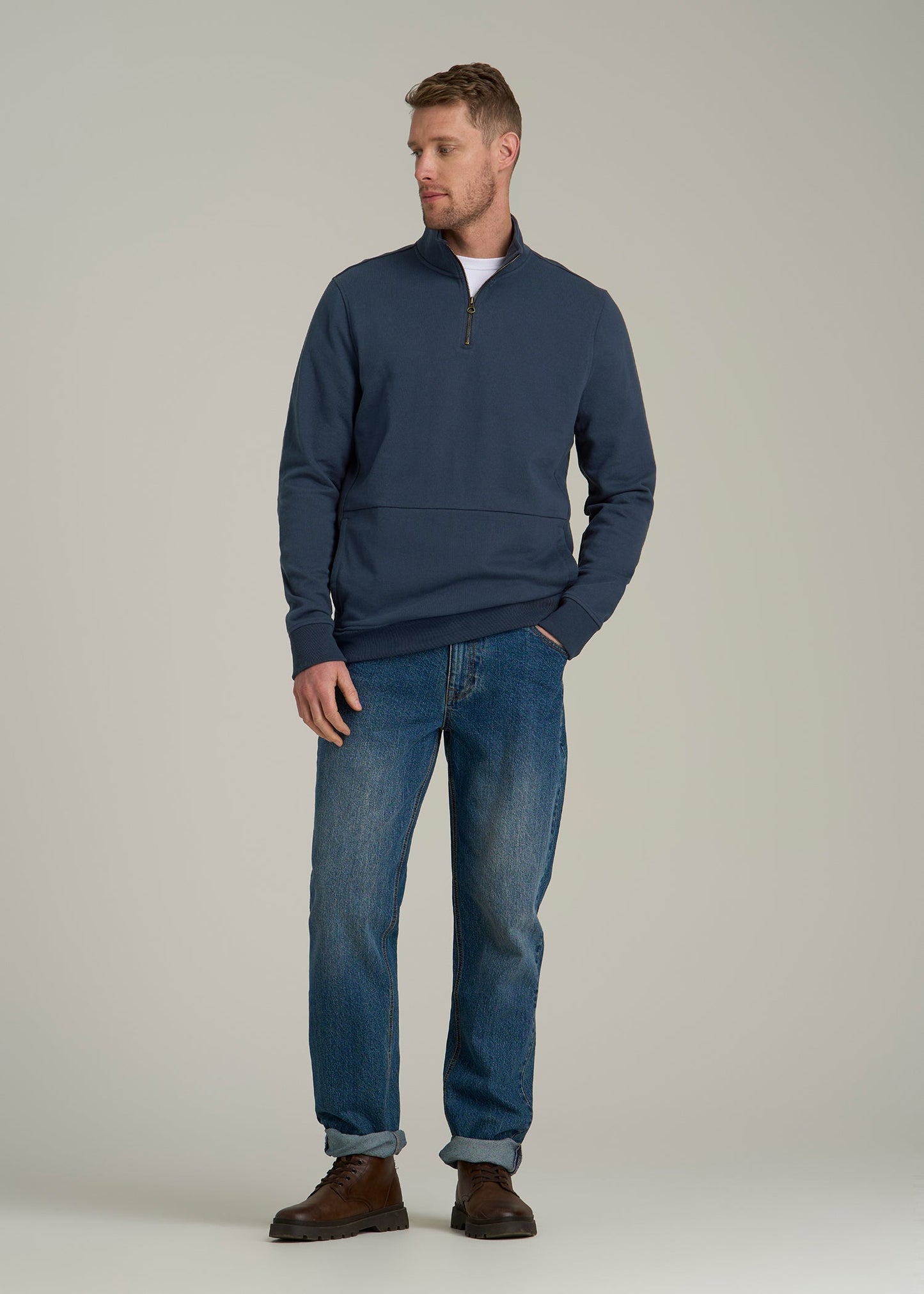 American Tall Men LJ&S Heavyweight Quarter-Zip Pullover for Tall Men in Vintage Midnight Navy