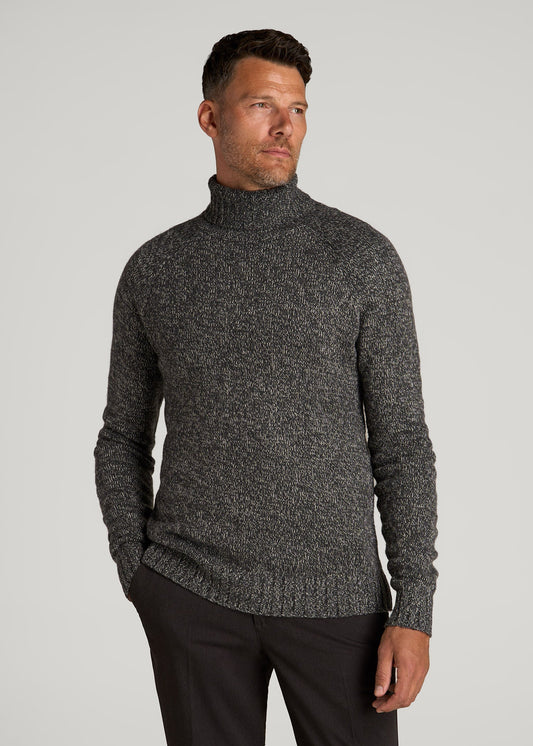 American Tall Men Wool Blend Marled Turtleneck for Tall Men in Charcoal Multi