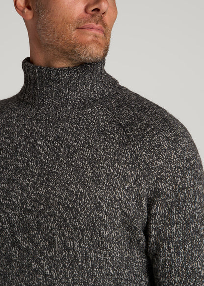 American Tall Men Wool Blend Marled Turtleneck for Tall Men in Charcoal Multi