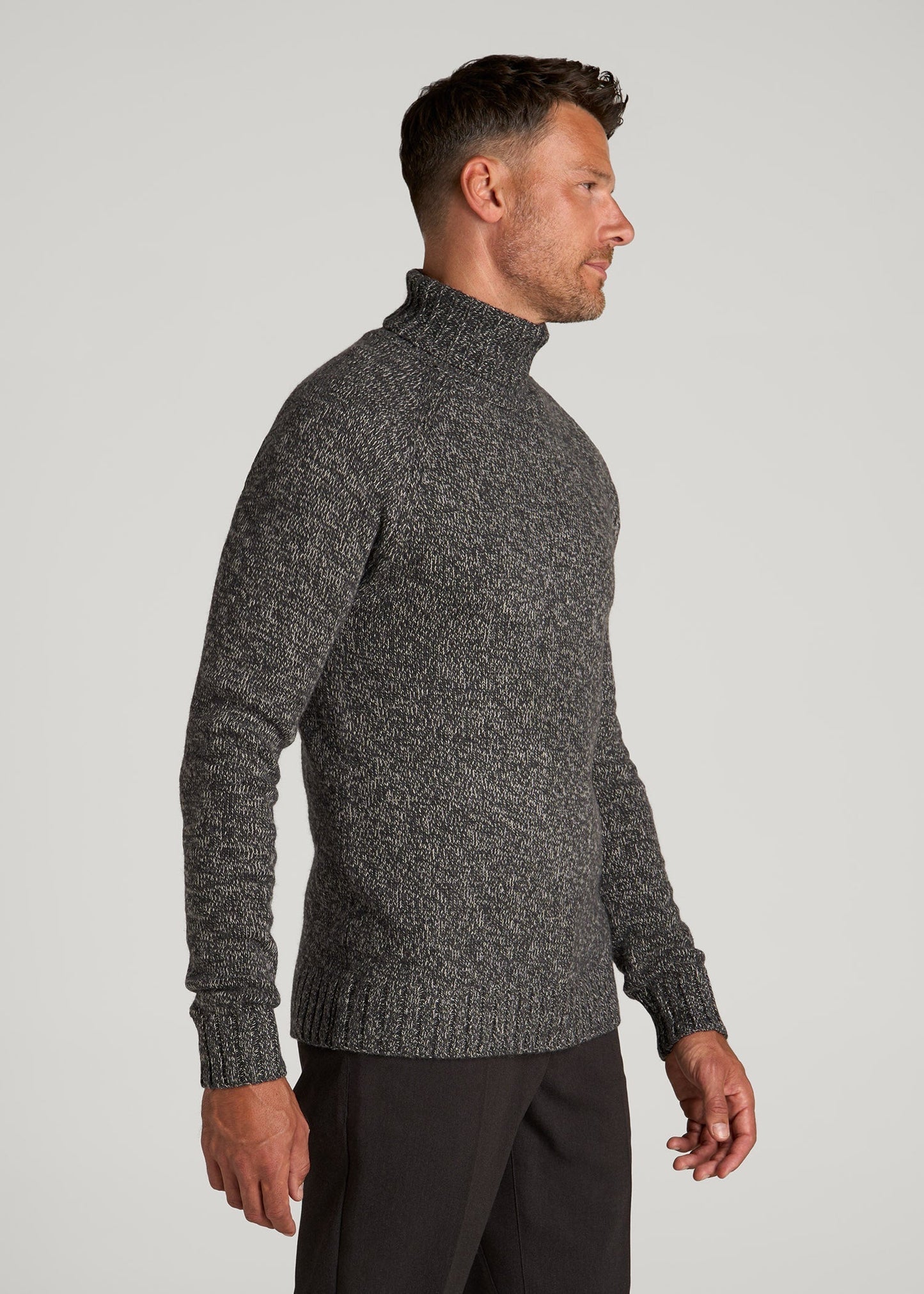 American Tall Men Wool Blend Marled Turtleneck for Tall Men in Charcoal Multi