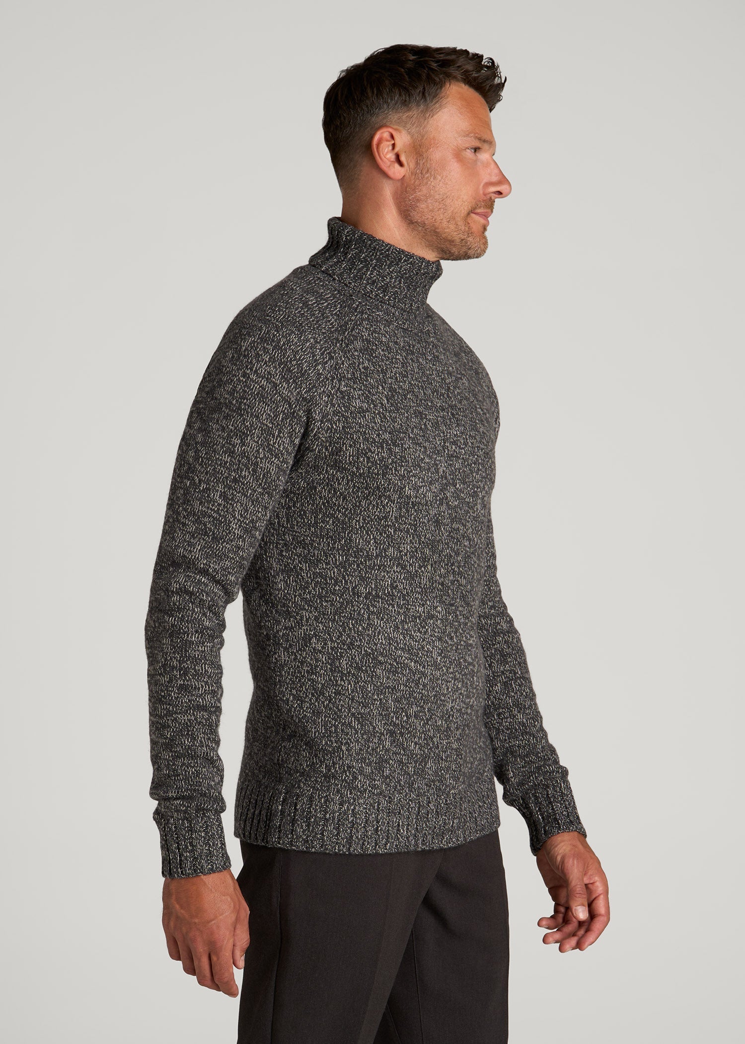 American Tall Men Wool Blend Marled Turtleneck for Tall Men in Charcoal Multi