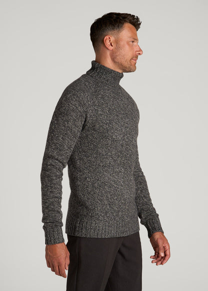 American Tall Men Wool Blend Marled Turtleneck for Tall Men in Charcoal Multi