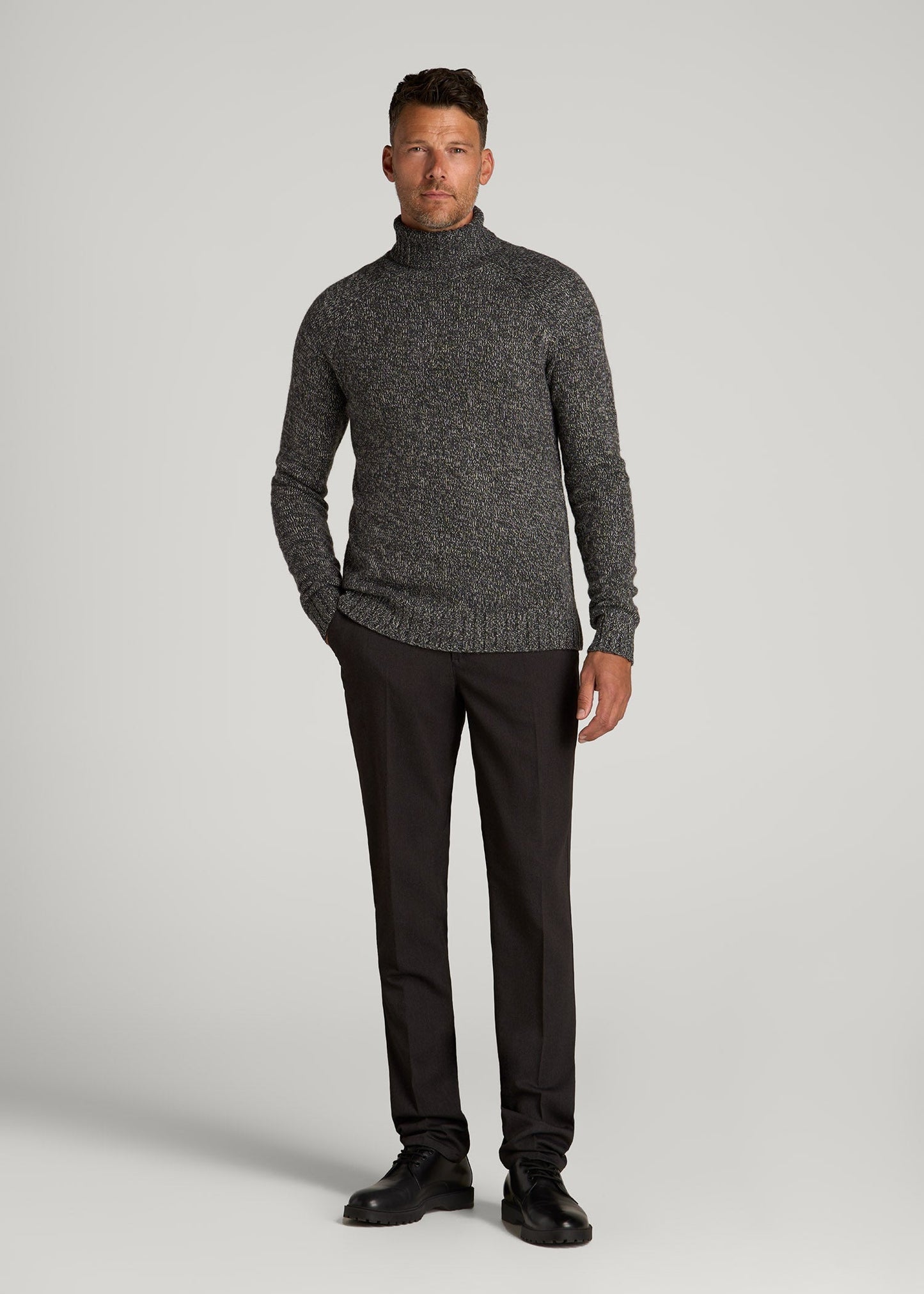 American Tall Men Wool Blend Marled Turtleneck for Tall Men in Charcoal Multi